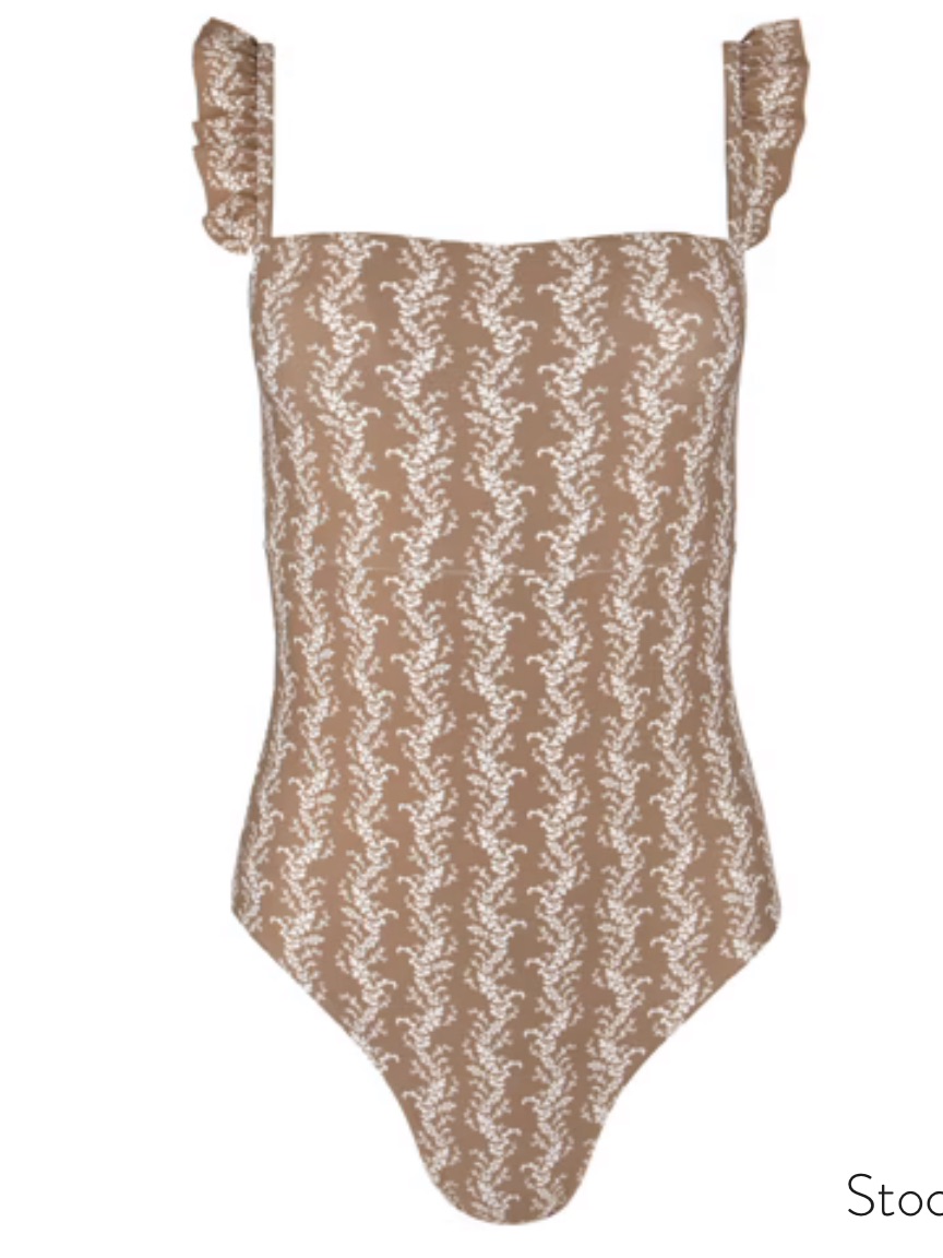 Minnow Women's Almond Vine Floral Ruffle One Piece, Size M, Euc